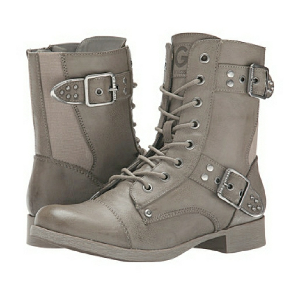 Guess LEATHER Military Boots: Taupe: 10: With Box